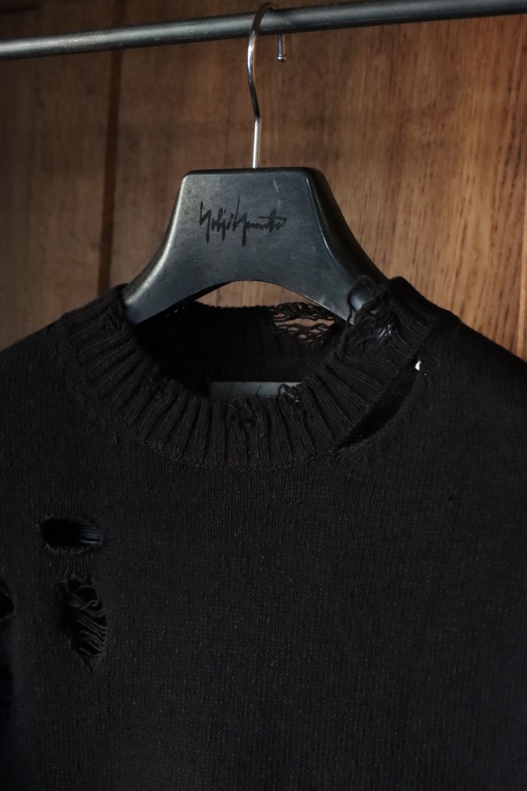 ヨウジヤマモト24SS 7G1P HOLE DESIGN DAMAGED LONG SLEEVE(HS-K16-094-2)BLACK