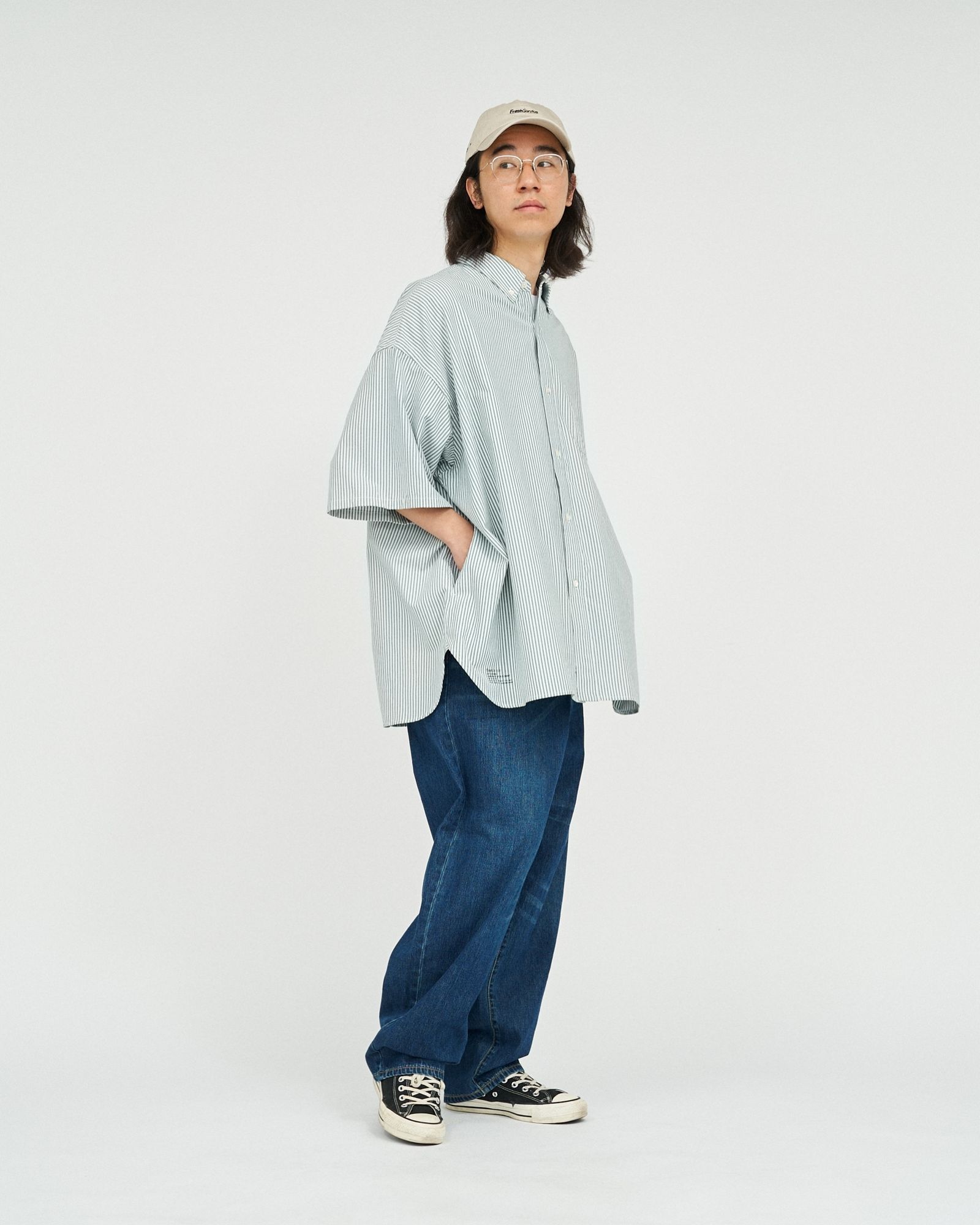 フレッシュサービス DRY OXFORD CORPORATE S/S B.D. SHIRT(FSC251-50004B)GREEN STRIPE