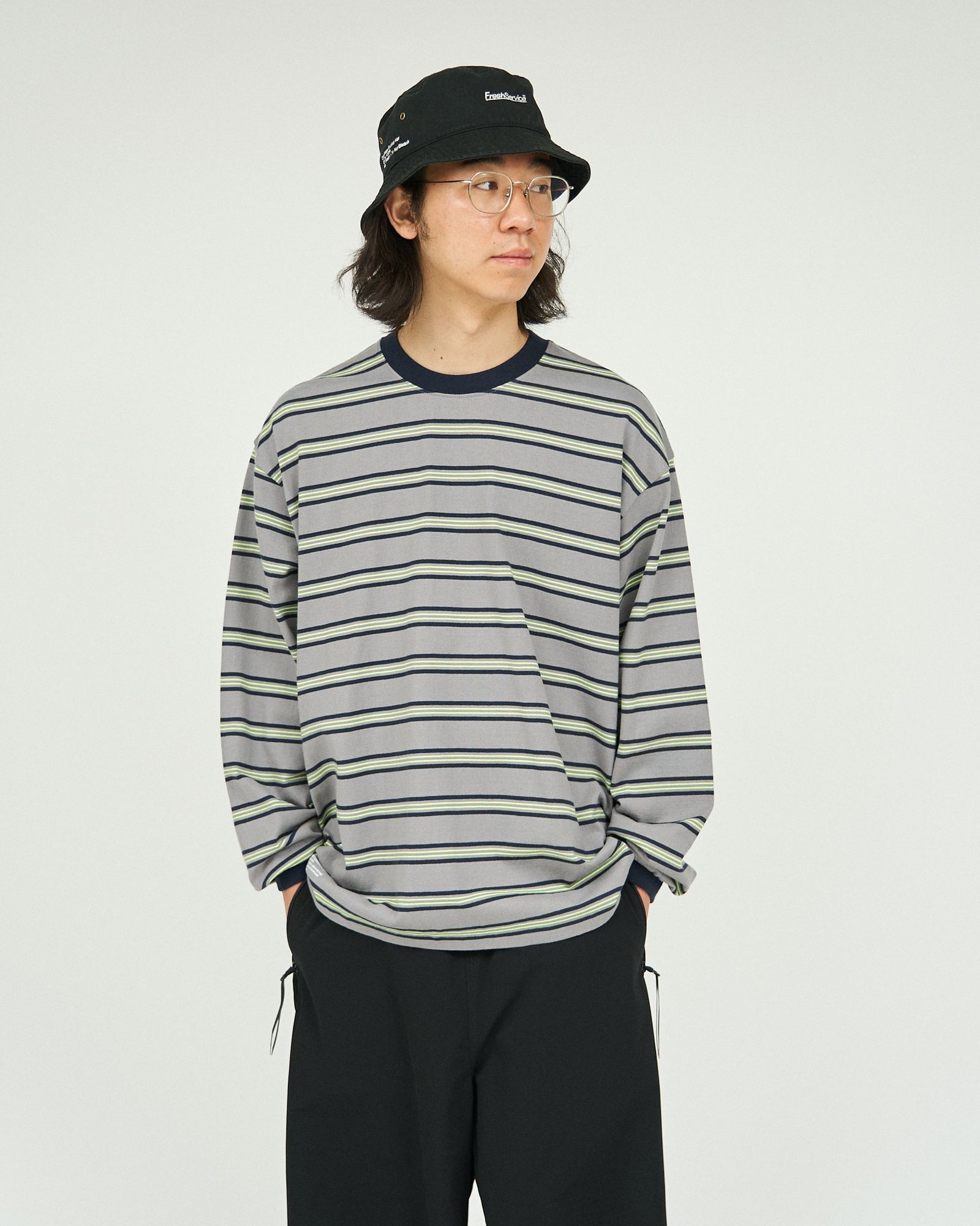 フレッシュサービス MULTI BORDER L/S TEE(FSC251-70120)GRAY