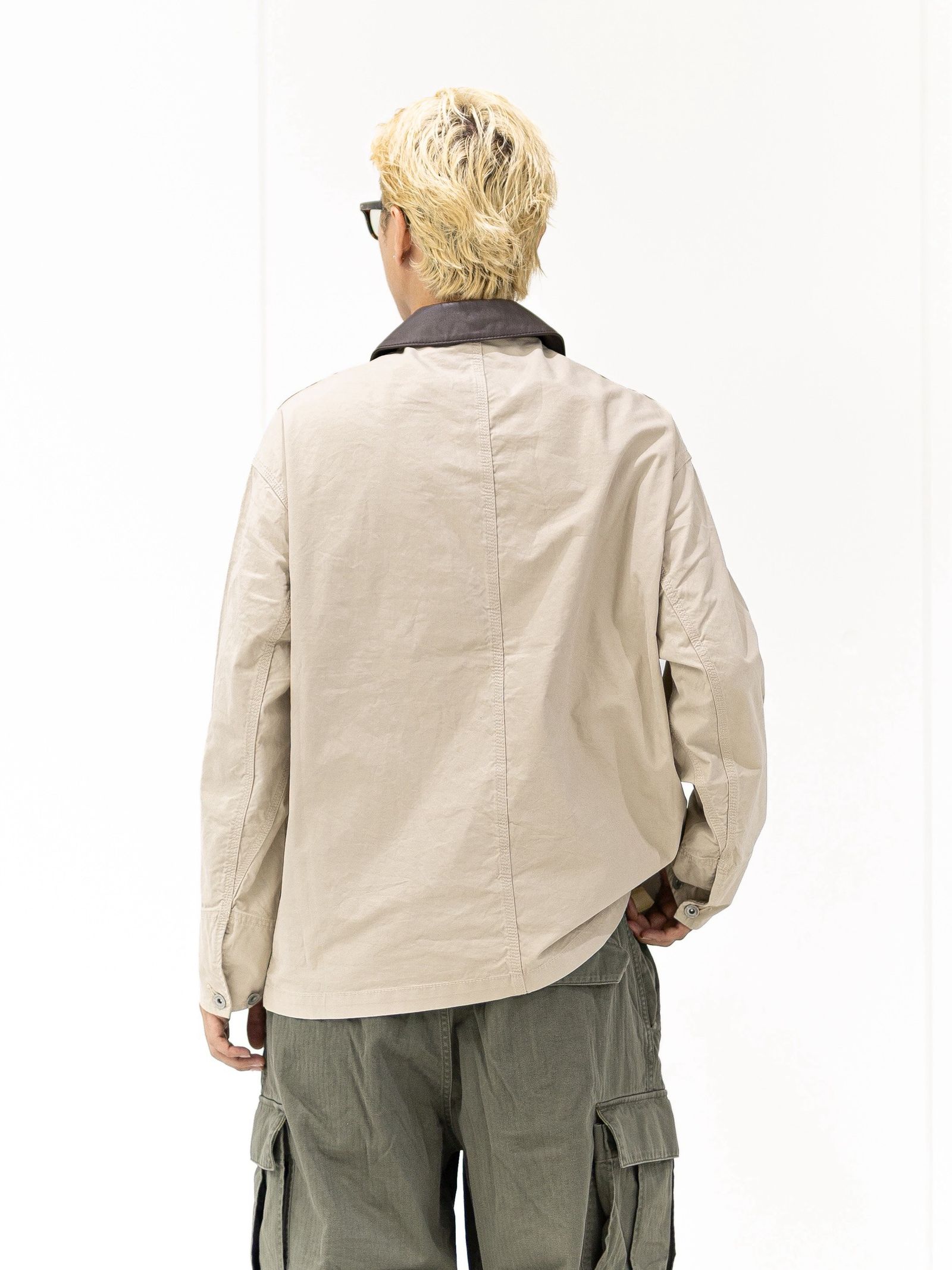 フレッシュサービス COTTON CANVAS LEATHER COLLAR WORK JACKET (BEIGE) MARKスタイル