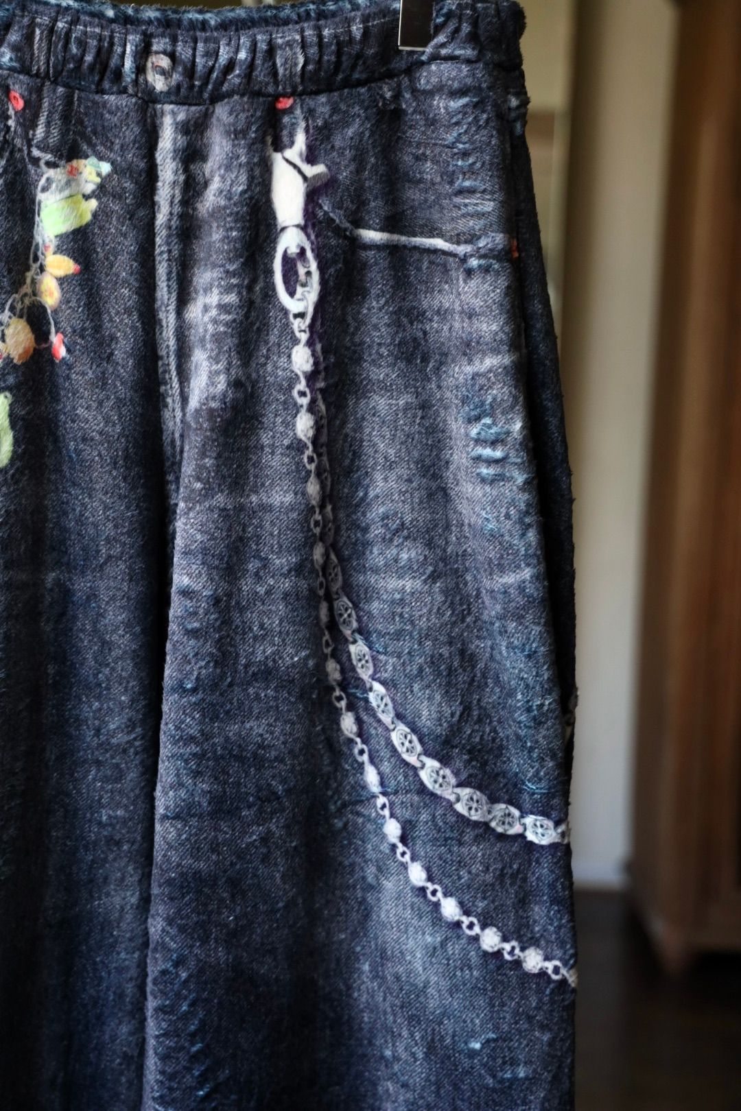 トーキングアバウト ジ アブストラクション 25AW FLEECE DENIM PRINT WIDE PANTS (2526AW-PT-005)BLACK☆新作発売！