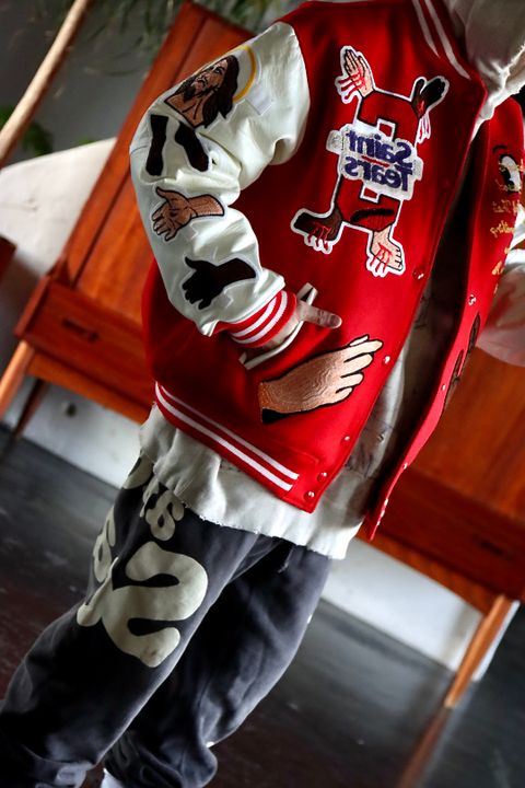 ©SAINT M×××××× ×DENIM TEARS「SAINT TEARS」STUDIUM JACKET (SM-S22-0000-058)RED.style