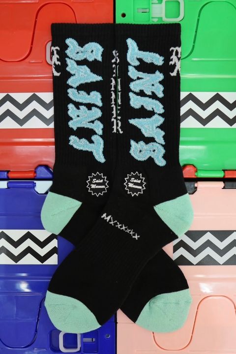 セントマイケル 26SS SAINT SOCKS(SM-MK8-0000-111)BLACK×BLUE☆4月11日(土)発売！
