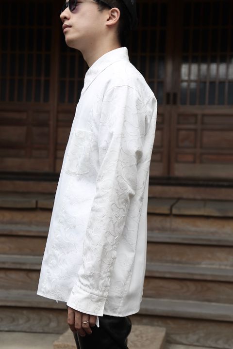 sulvam OX left embro shirt"WHITE"style.2020.7.21.