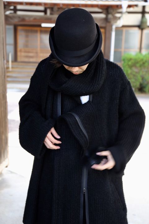 yohji yamamoto アンバランスファスナーロングニットカーディガン Style.2020.10.21.