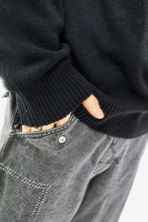 A.PRESSE 2026 STYLE1 Washed Silk Nep Henry Neck Sweater"BLACK"スタイル