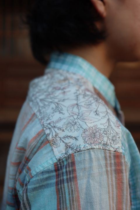 KHOKI Washi knit cardigan(22SS-K-03),Madras check shirt(22SS-B-03) style. 2022.02.21.