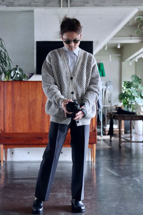 YOKE 22SS MESHED KNIT CARDIGAN"FOG WHITE"style.2022.2.21.