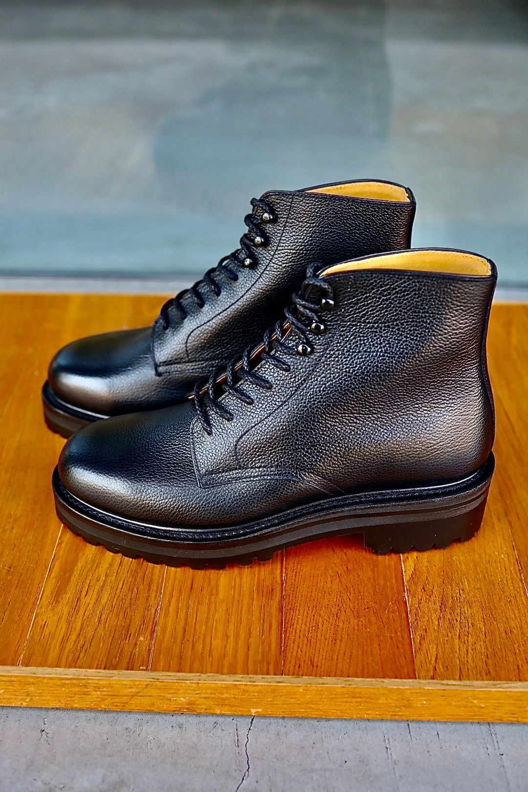 FOOTWORKSフットワークス  レースアップブーツ Lace-up shoes in grain leather(F03-0002_M)BLACK☆新作発売！