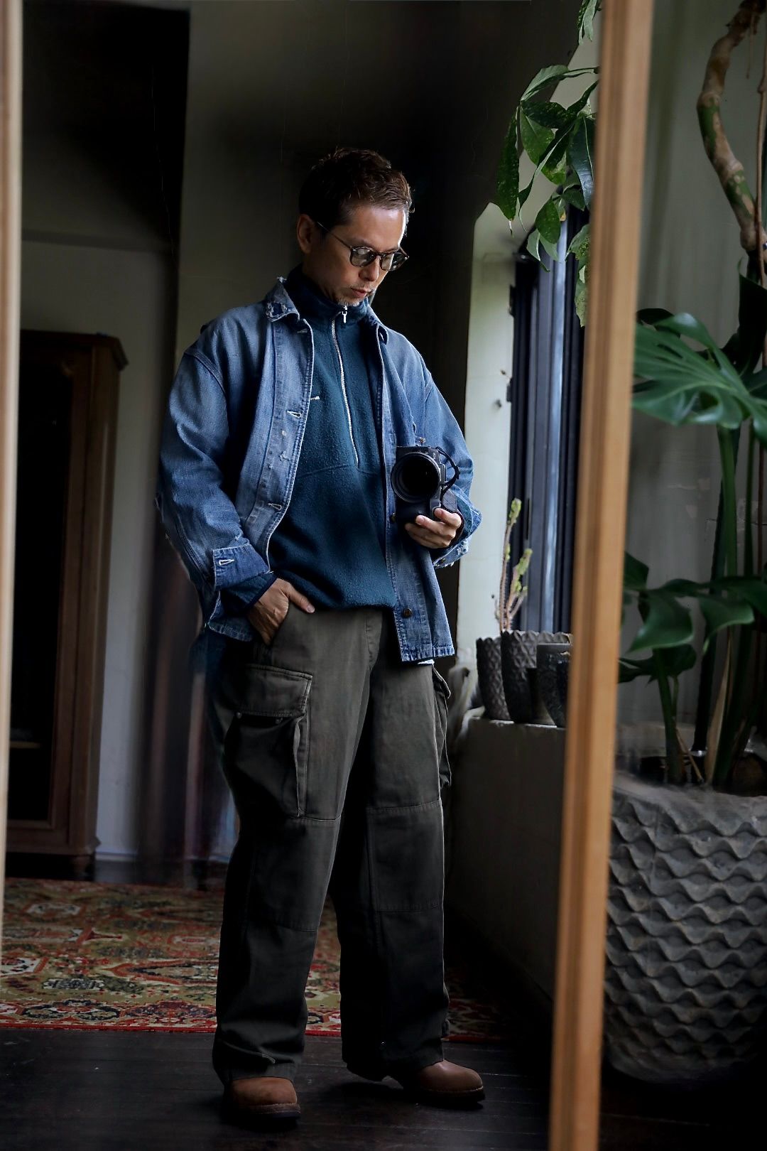 A.PRESSE 2026 STYLE2 Vintage Silk Fleece Harf ZIP Jacket"BLUE"スタイル