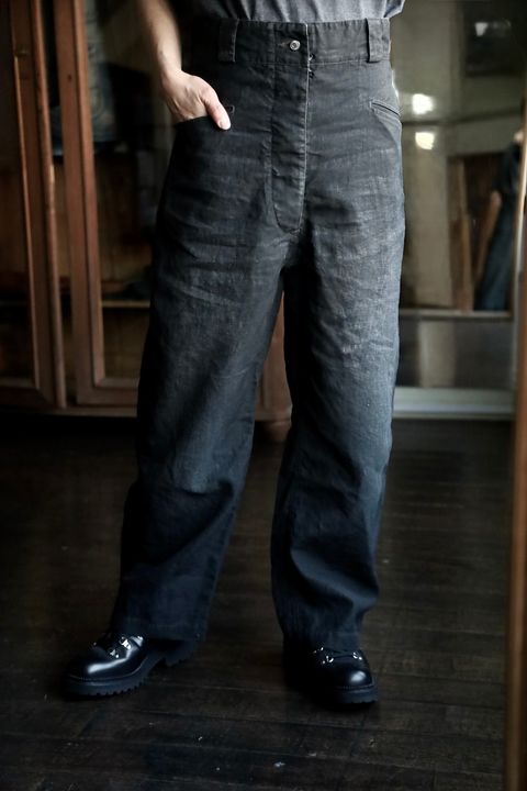 アプレッセ Vintage Black Linen Trousers (25SAP-04-19H) BLACK