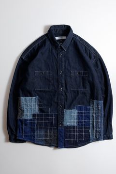 ファンダメンタル デニムシャツ DENIM SASHIKO SHIRT RINSE (FA25/SH14R)INDIGO