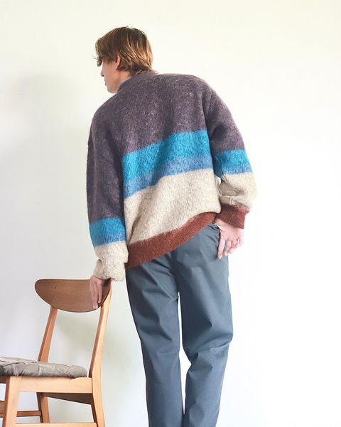 YOKE 23AW MOHAIR BORDER CARDIGAN"PURPLE"スタイル