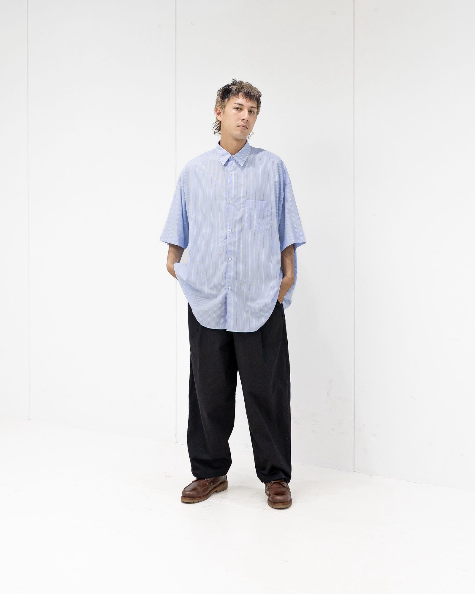 グラフペーパー  SIDOGRAS S/S Oversized Regular Collar Shirt (GREEN STRIPE) 6月6日(土)新作発売！