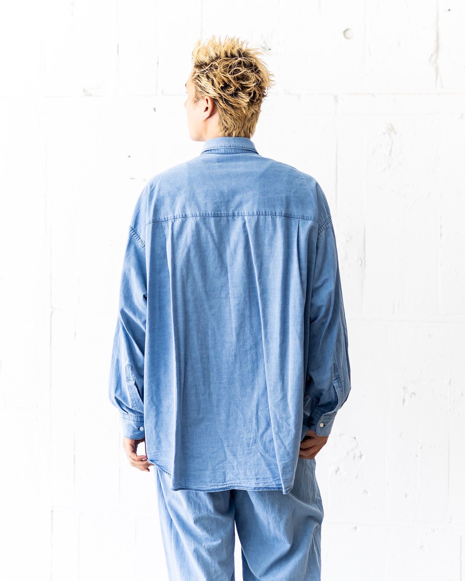 グラフペーパー SIDOGRAS Indigo Poplin L/S Oversized Regular Collar Shirt(GM252-50045)LIGHT FADE☆8月2日(土)発売！