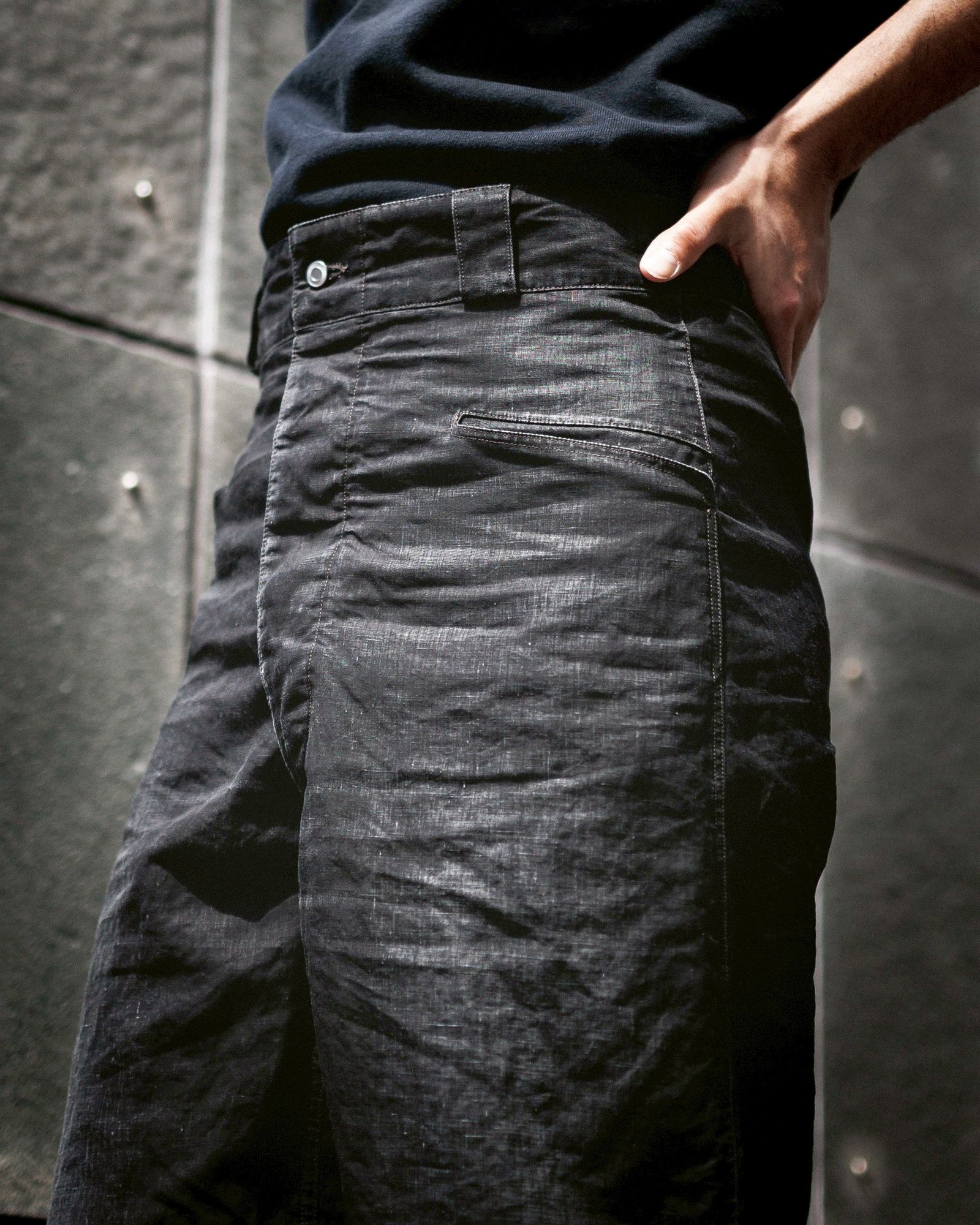 アプレッセ Vintage Black Linen Trousers (25SAP-04-19H) BLACK