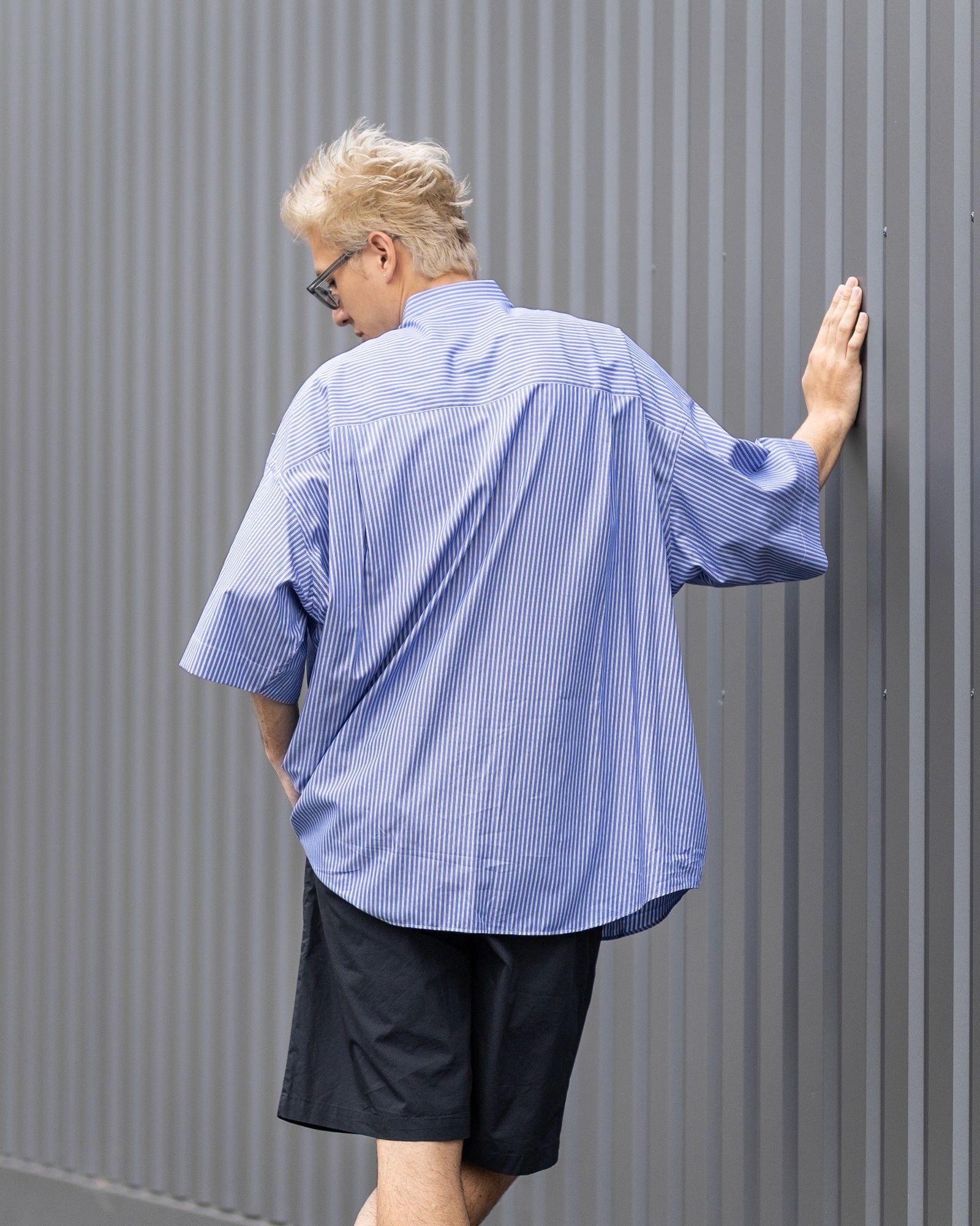 グラフペーパー SIDOGRAS S/S Oversized Regular Collar Shirt(GM252-50012)BLUE STRIPE☆6月14日(土)発売！