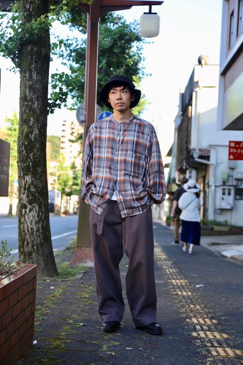 Graphpaper Tencel Check Band Collar Big Sleeve Shirt"GRAY×ORANGE"Style.2020.8.15.