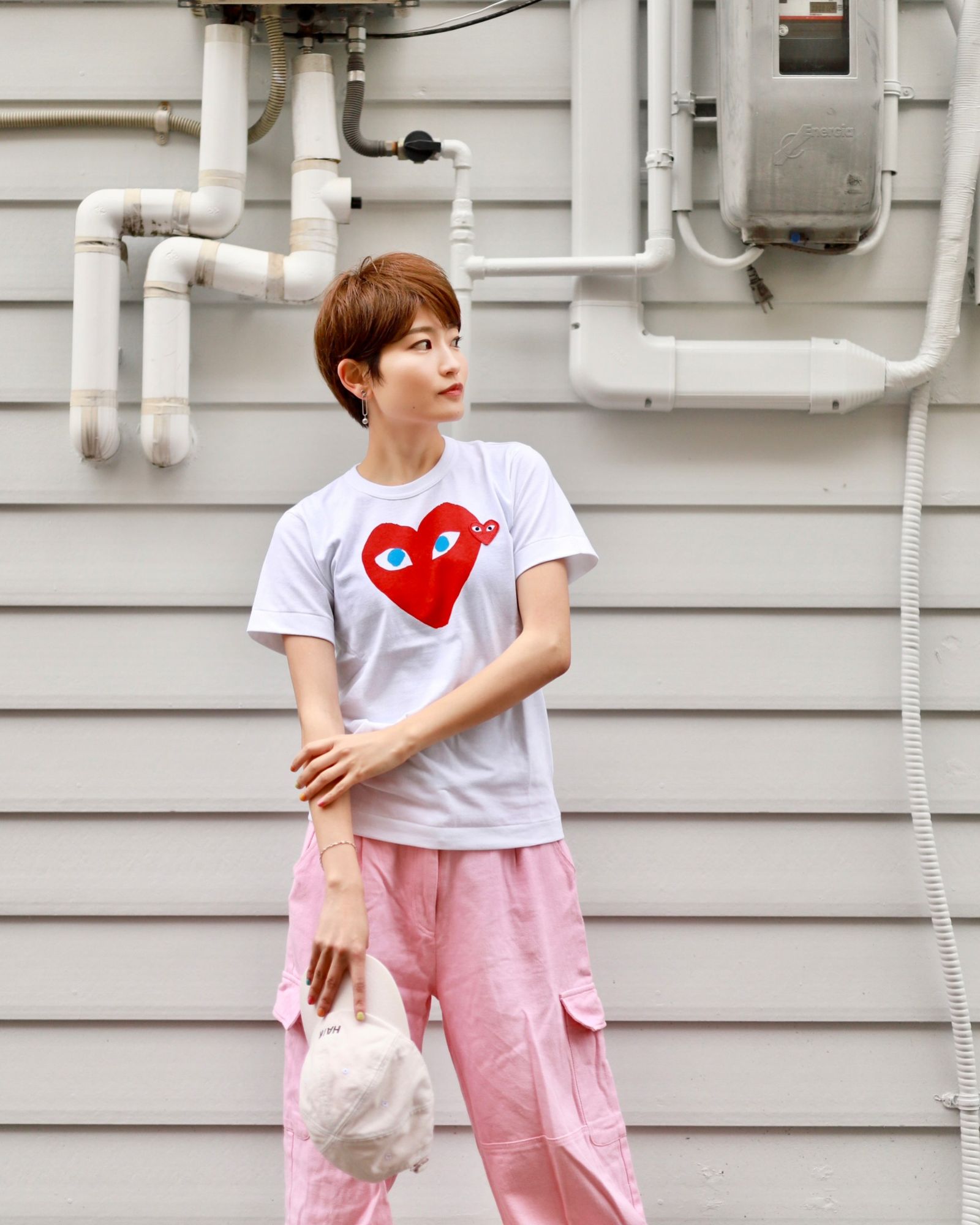PLAY COMME des GARCONS REDハート With Blue Eyes Tシャツstyle