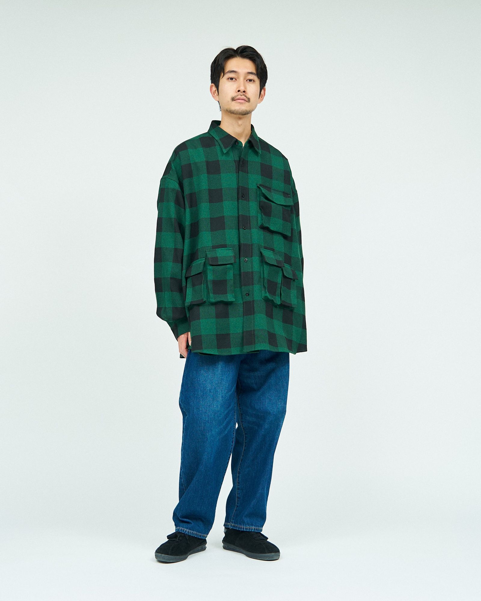 フレッシュサービス BUFFALO CHECK MULTI POCKET SHIRT(FSC243-50133)GREEN CHECK