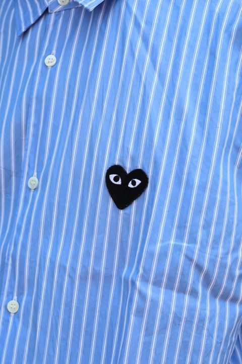 PLAYプレイコムデギャルソン MEN'S STRIPED S/S SHIRT BLACK HEART(STRIPED)(AX-B022-051)