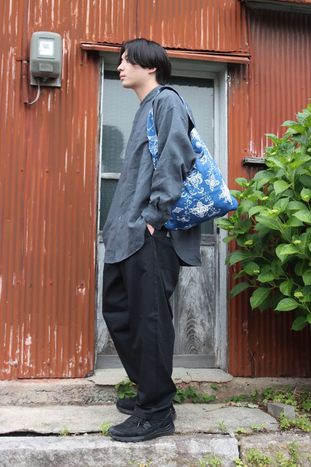 Graphpaper Linen L/S Oversized Band Collar Shirt style.2022.5.20