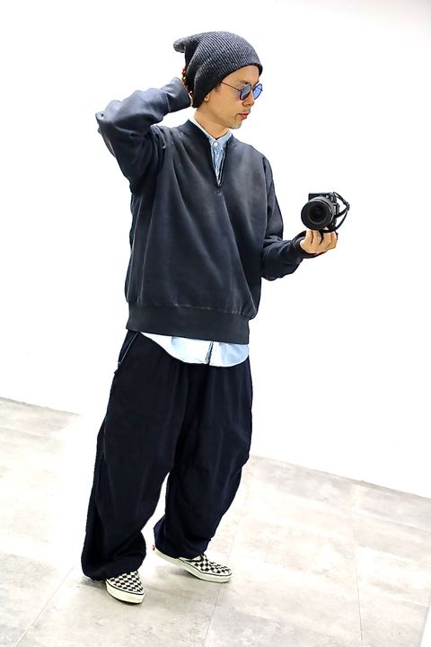 A.PRESSE Vintage Half Zip Rib Collar Sweatshirt"BLACK"スタイル2025.10.7.