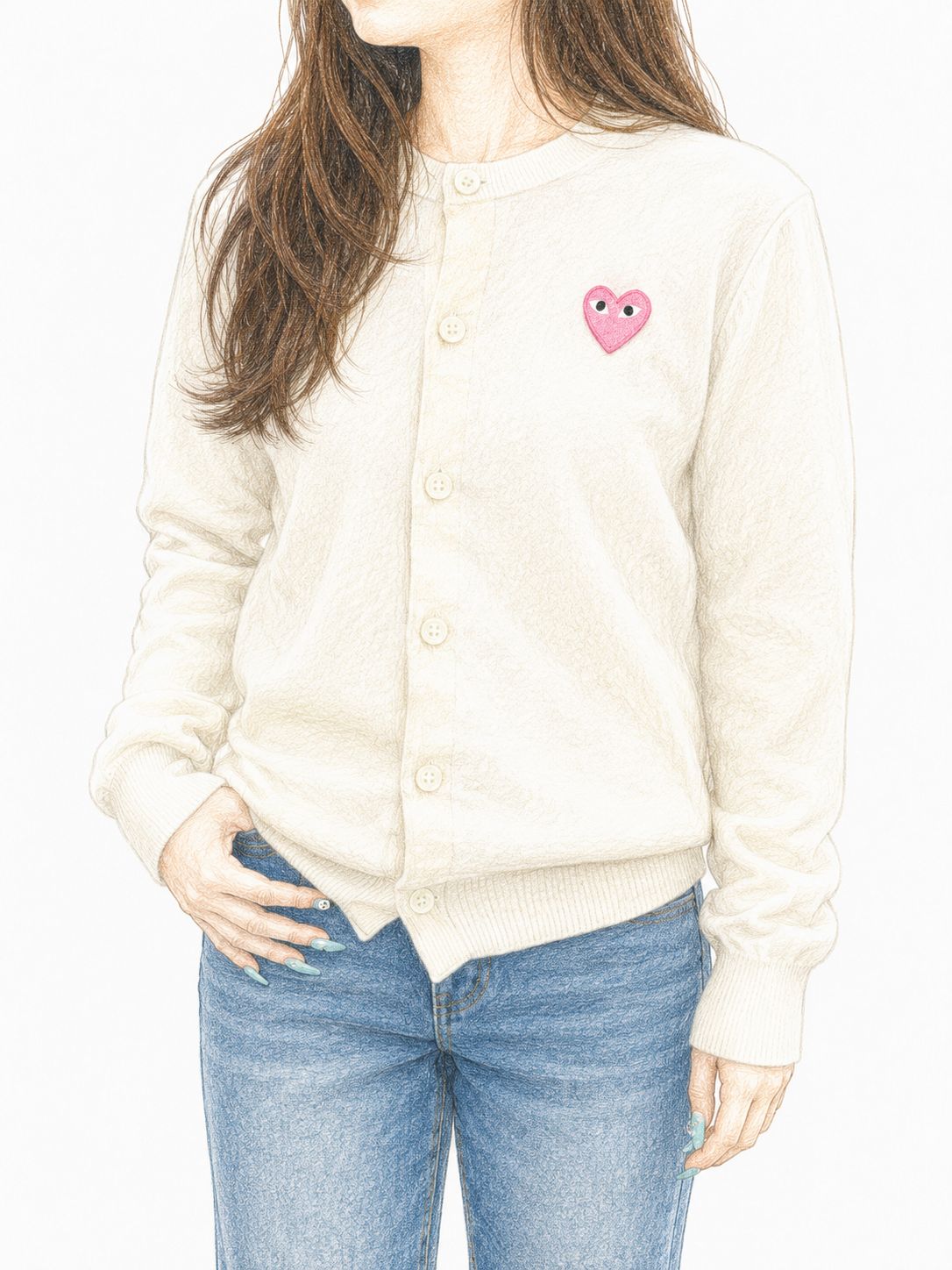 プレイコムデギャルソン ROUND NECK CARDIGAN PINK EMBLEM(AX-N098-051)NATURAL-PINK EMBLEM☆7月5日(日)発売！