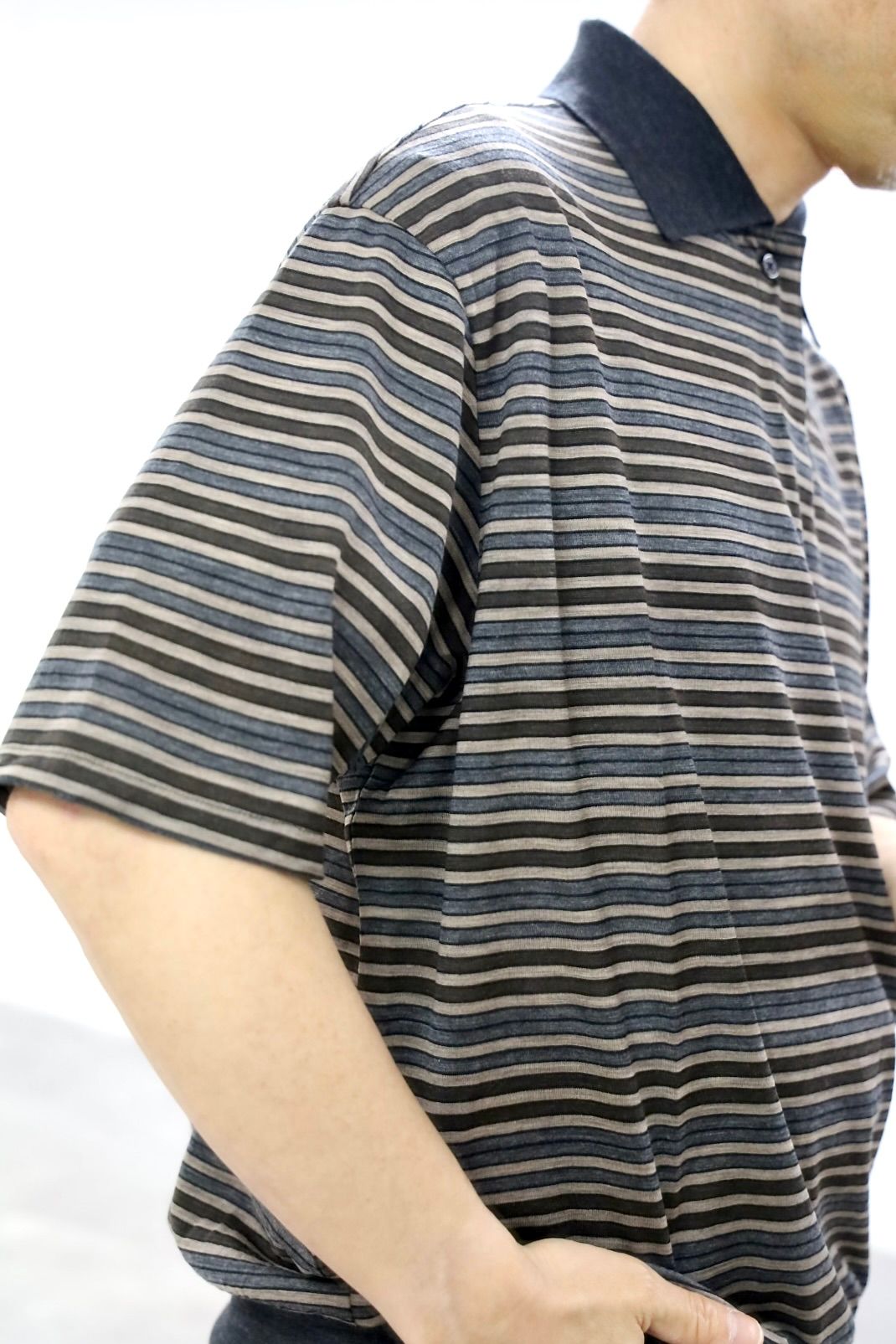 マーカ 26SS ワンボタンポロTシャツ ONE BUTTON POLO TEE S/S(M26A12CS01B)BEIGE BORDER☆新作発売！