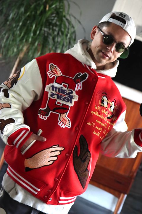 ©SAINT M×××××× ×DENIM TEARS「SAINT TEARS」STUDIUM JACKET (SM-S22-0000-058)RED.style