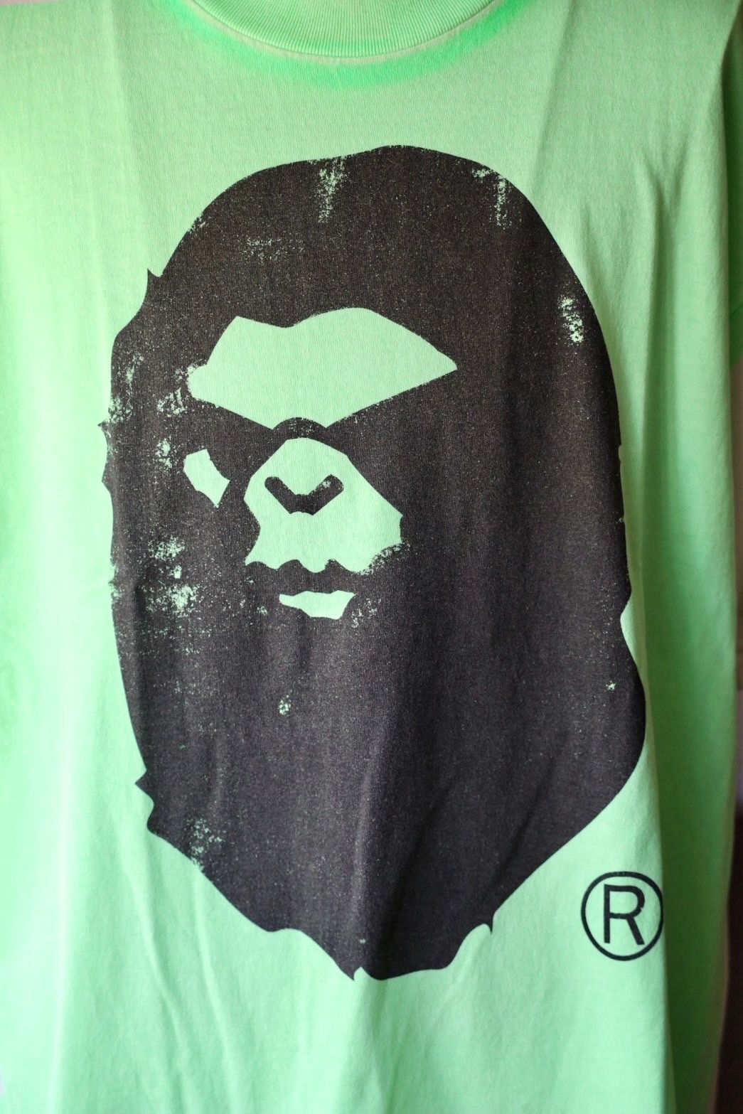 セントマイケル Tシャツ HANDPRINT BAPE_SS TEE(SM-HR1-0000-C34)WHITE×GREEN