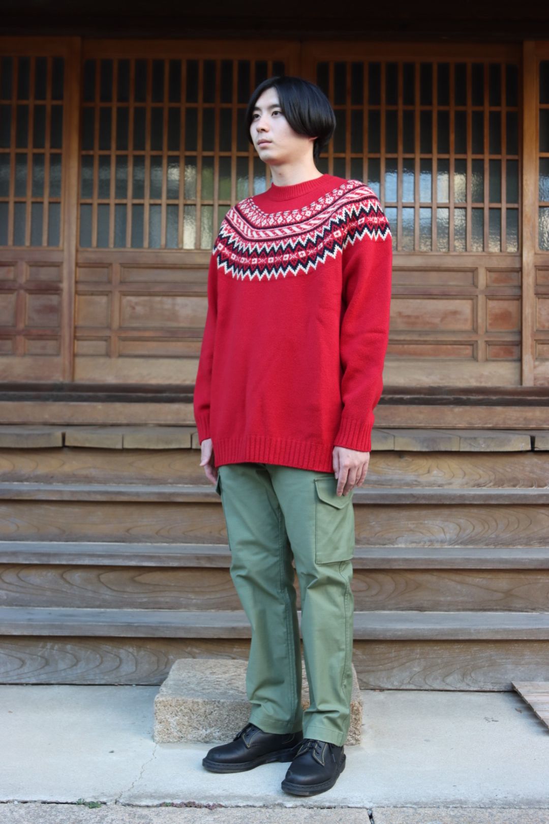 JUNYA WATANABE COMME des GARCONS MAN ラムウールジャガードニットRED