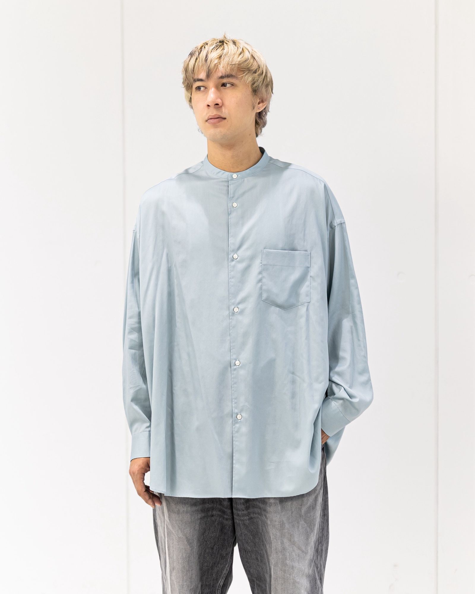 グラフペーパー26SS Silicon Poplin Oversized Band Collar Shirt(GM261-50181)SMOKE BLUE☆2月28日(土)発売！