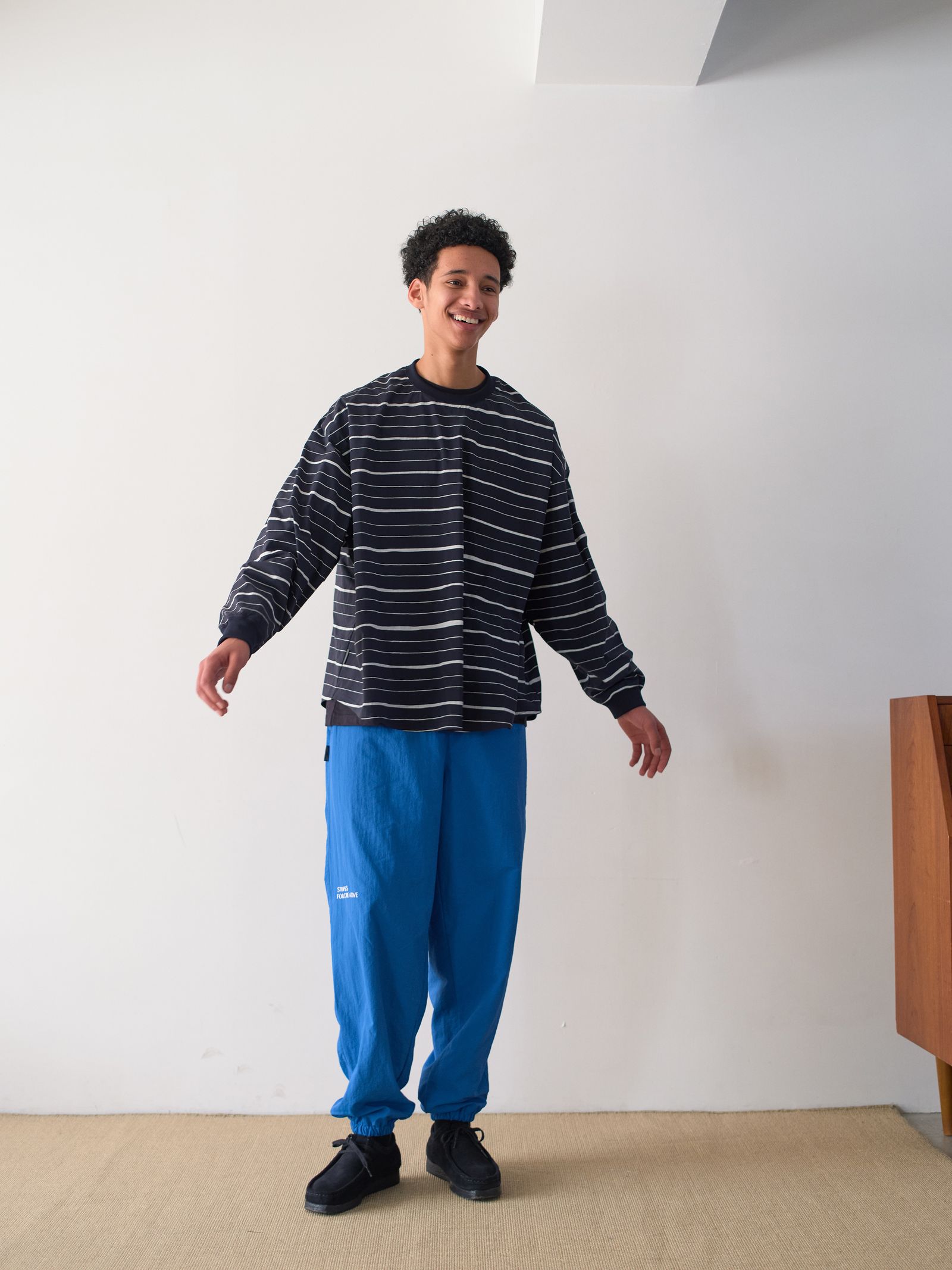 S.F.C 25FW エスエフシー SUPER BIG MIX STRIPE LS NYLON TEE (SFCFW25CS011)Navy☆10月25日(土)発売！