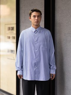 グラフペーパーシャツ Broad Stripe L/S Oversized Regular Collar Shirt (GM264-50022STB)BLUE STRIPE☆10月31日(土)発売！