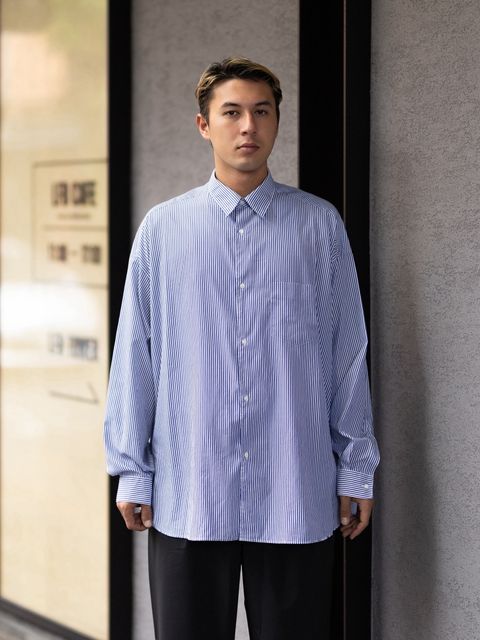 グラフペーパーシャツ Broad Stripe L/S Oversized Regular Collar Shirt (GM264-50022STB)BLUE STRIPE☆10月31日(土)発売！