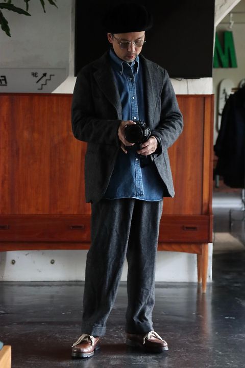 アプレッセ22FW Tweed Tailored Jacket"CHARCOAL"スタイル