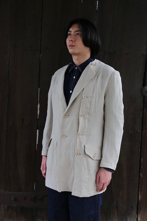 Yohji Yamamoto N-襟なし左身釦あきリネンジャケットstyle.2021.3.17.