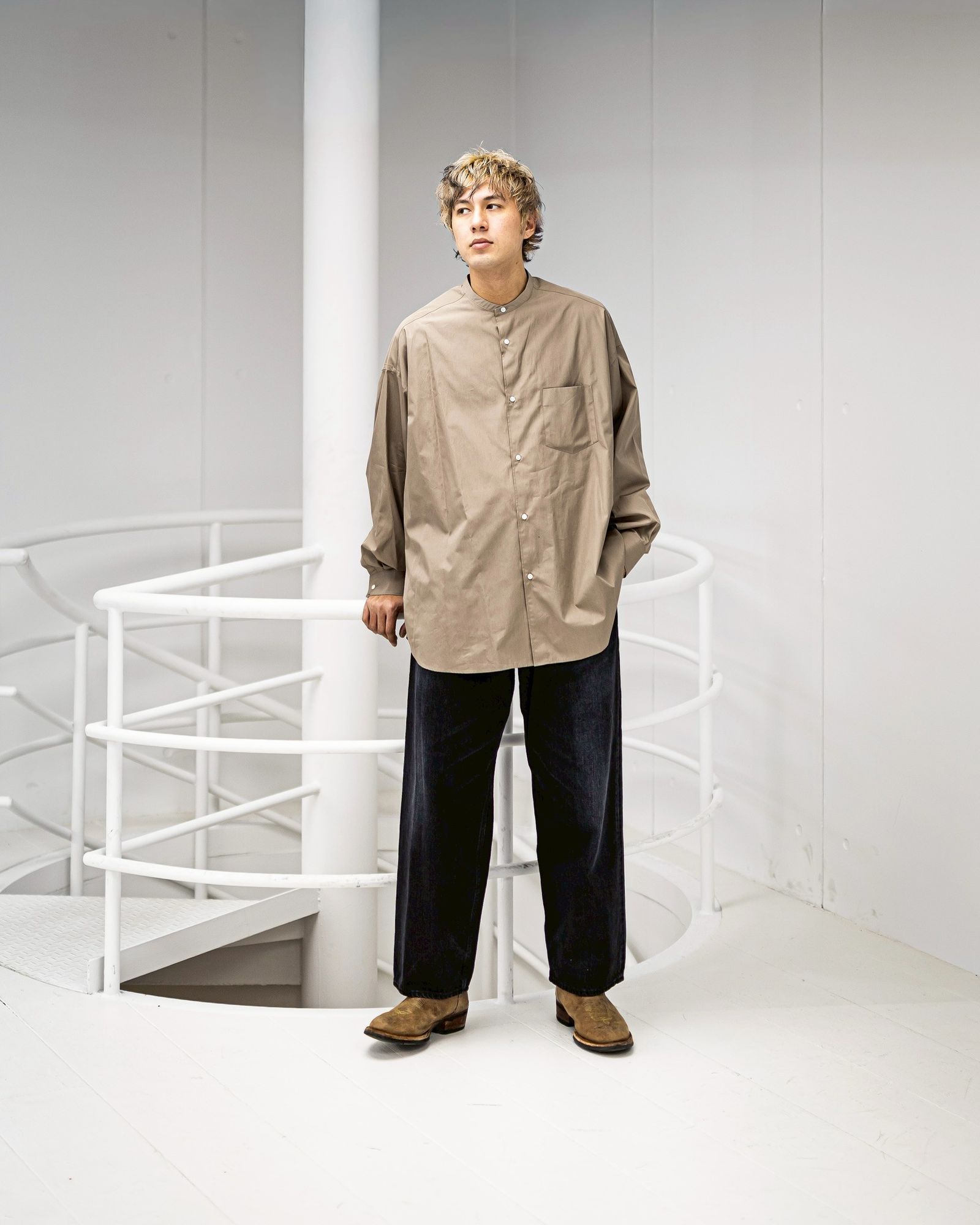 グラフペーパー 26SS ALUMO for GP L/S Oversized Band Collar Shirt(GM261-50223) TAUPE☆1月31日(土)発売！