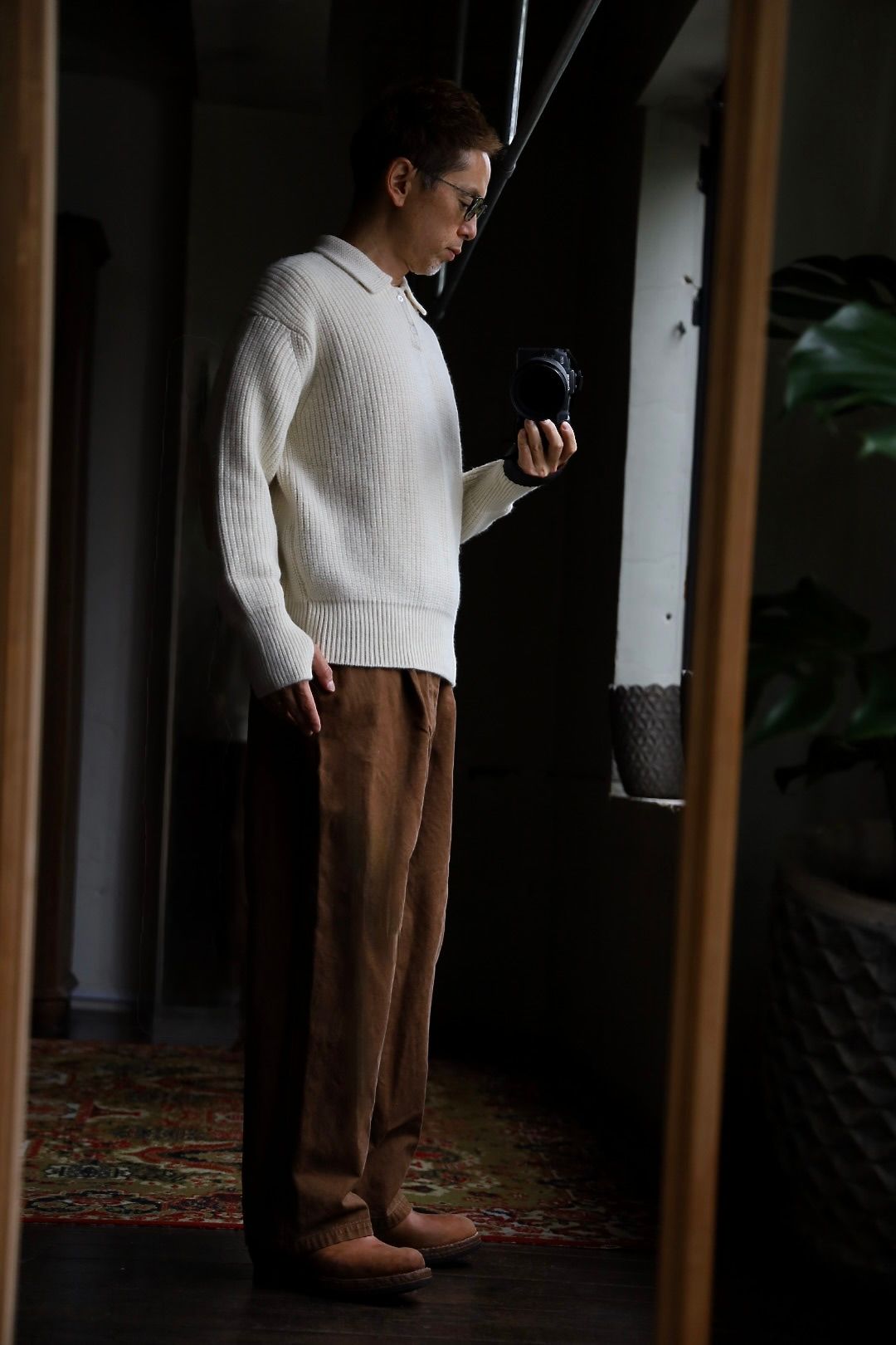 マーカウェア 26AW RIBBED POLO COLLAR JUMPER(A26C24SW02C)NATURAL WHITE☆新作発売！