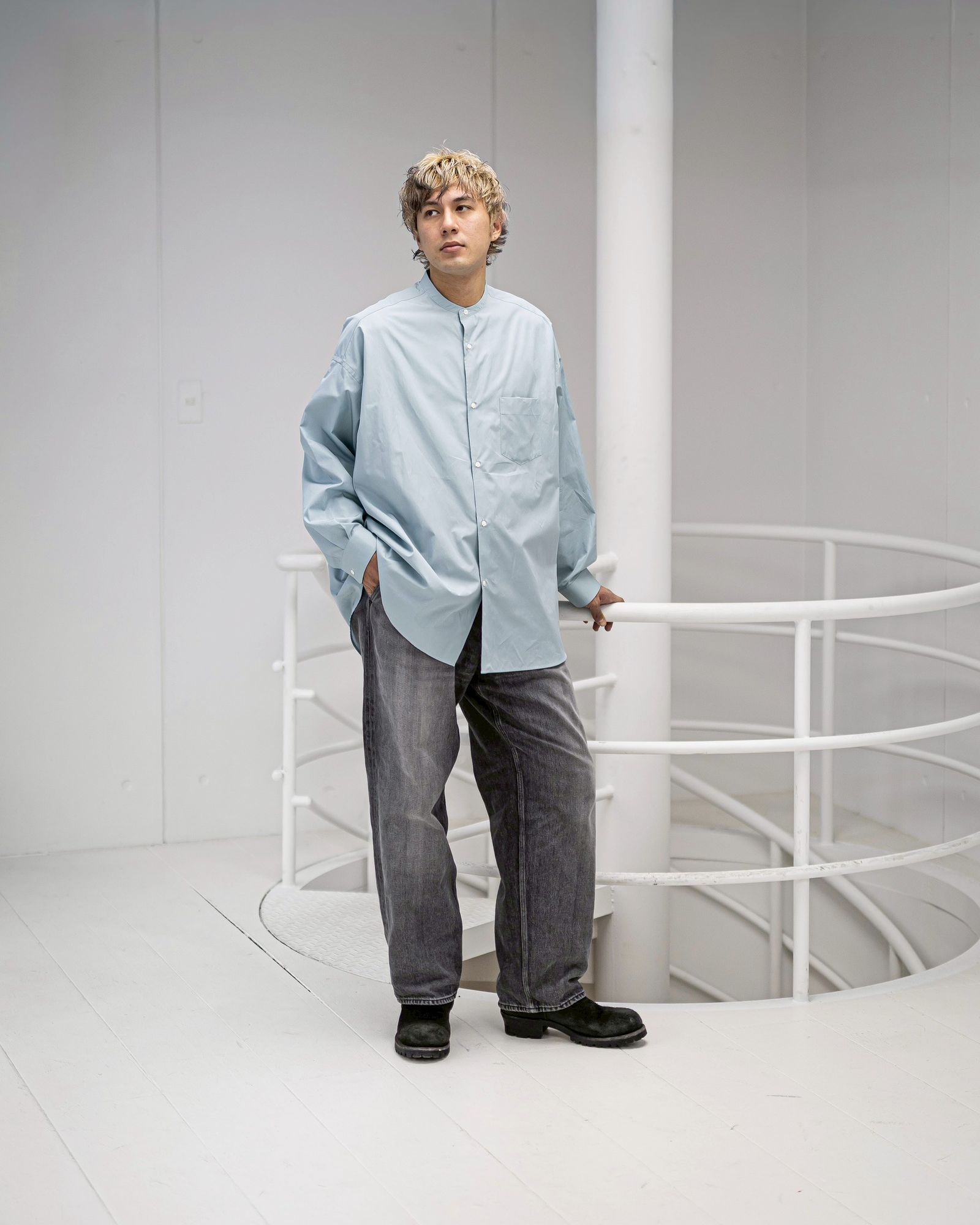 グラフペーパー 26SS ALUMO for GP L/S Oversized Band Collar Shirt(GM261-50223) SMOKE BLUE☆1月31日(土)発売！