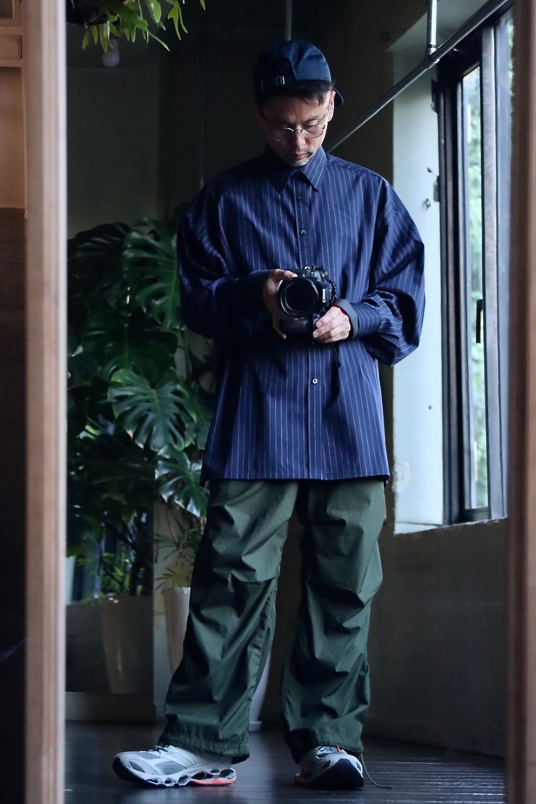 グラフペーパー22AW High Count Broad Stripe Regular Collar