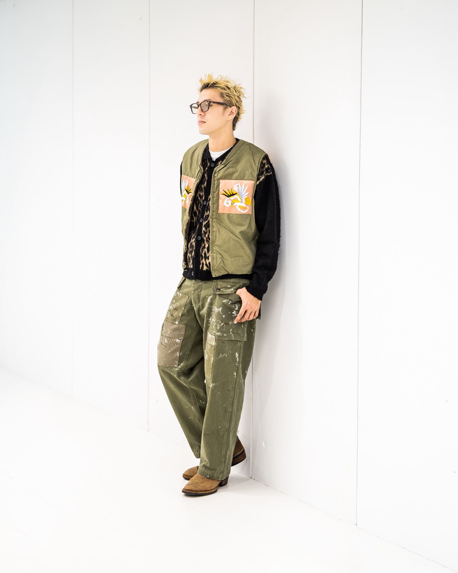 BOW WOW 25FWバウワウ REMADE USN DECK VEST SUKAJAN EMB AGED(BW252-RUDVE)AGED OD×PINK ★10月11日(土)発売！