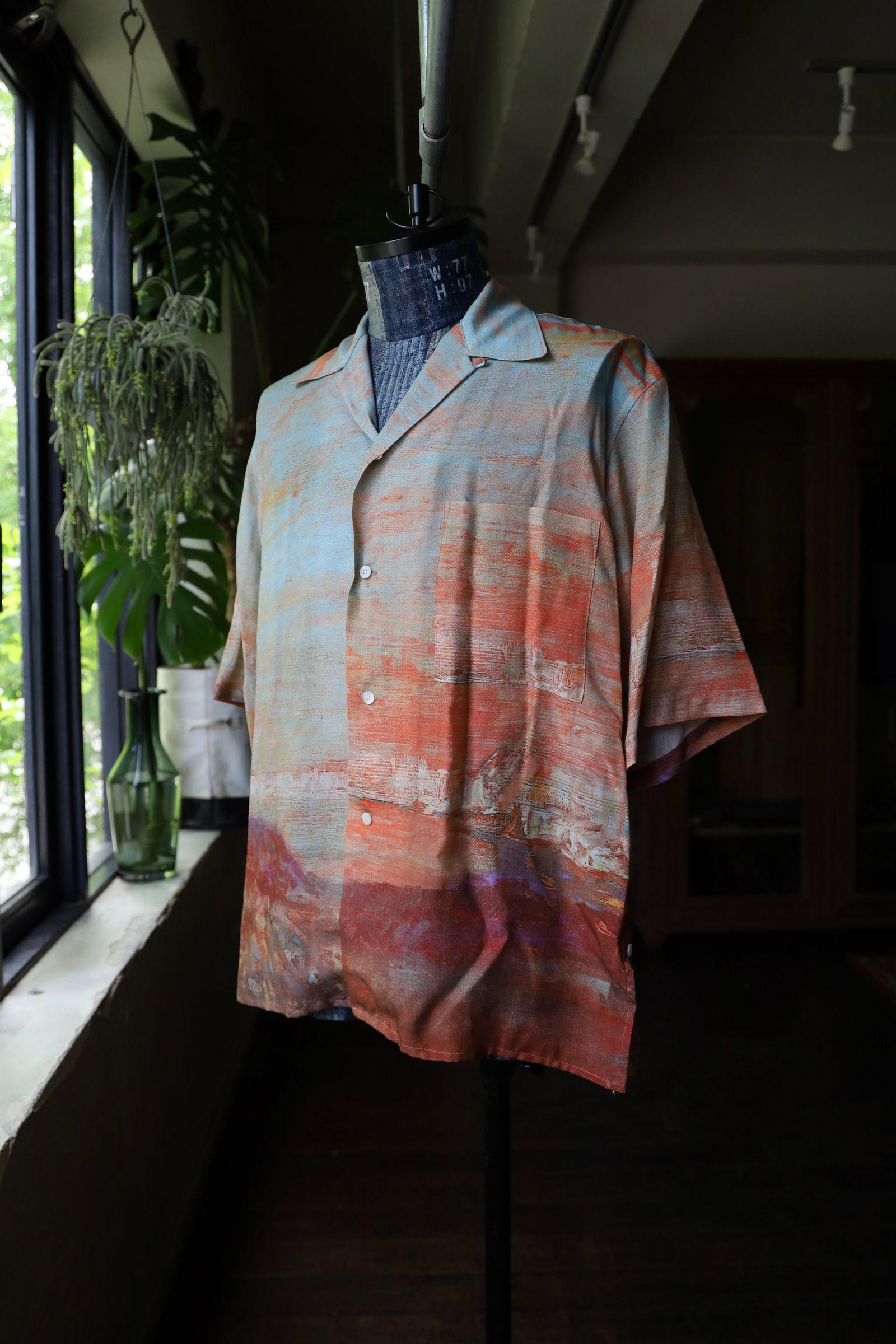 ヨーク24SS LANDSCAPE PRINTED OPEN COLLAR SHIRT(YK24SS0710SH) ORANGE
