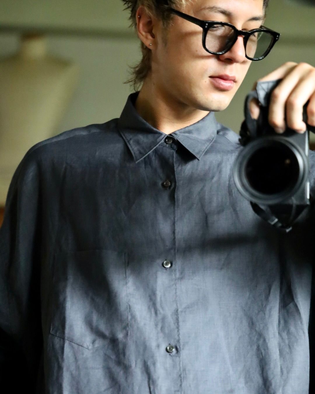 Graphpaper Linen L/S Oversized Regular Collar Shirt PICKUP STYLE !