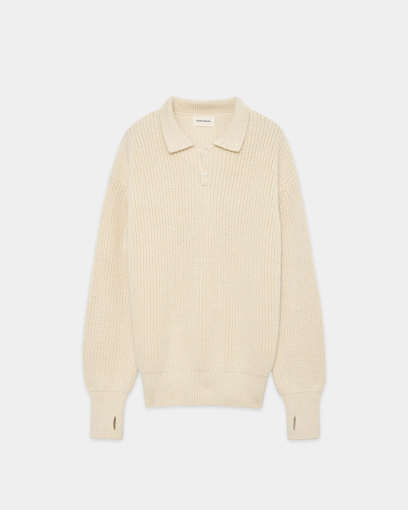 マーカウェア 26AW RIBBED POLO COLLAR JUMPER(A26C24SW02C)NATURAL WHITE☆新作発売！