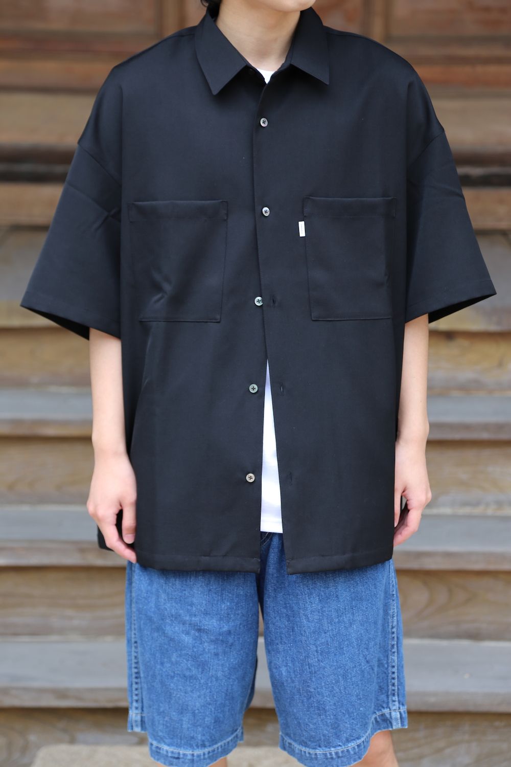 Graphpaper Selvage Wool S/S Oversized Box Shirt(GM212-50260) style 