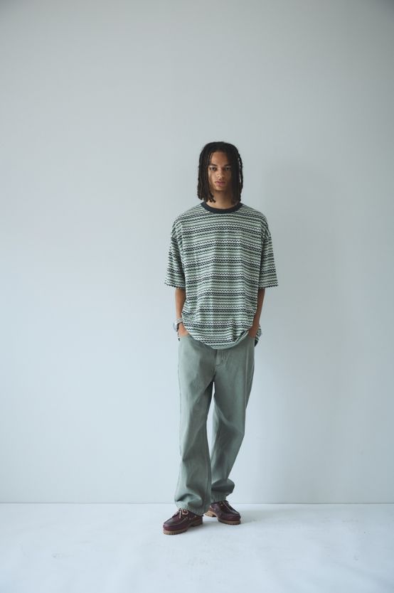 セダンオールパーパス SS24  Jaquard Striped S/S Tee(SD24S-CT07)Matcha☆4月6日(土)発売！
