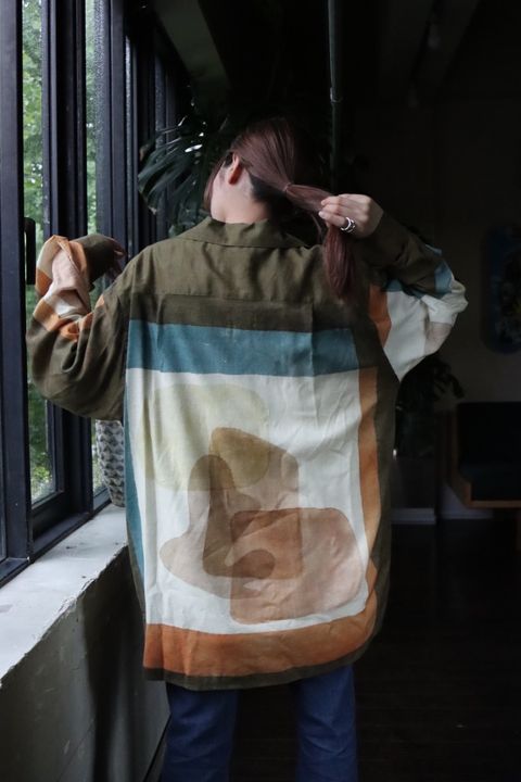 YOKE PRINTED OPEN COLLAR SHIRT"BROWN"スタイル