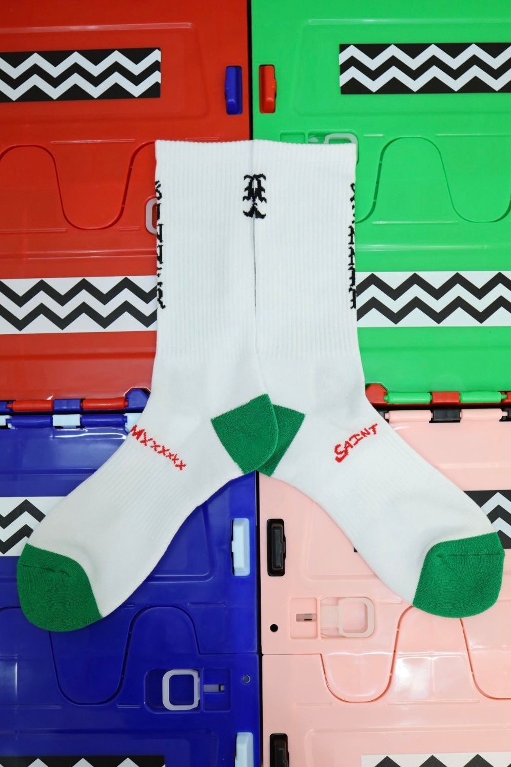 セントマイケル 26SS SAINT SOCKS(SM-MK8-0000-108)WHITE×GREEN☆4月11日(土)発売！
